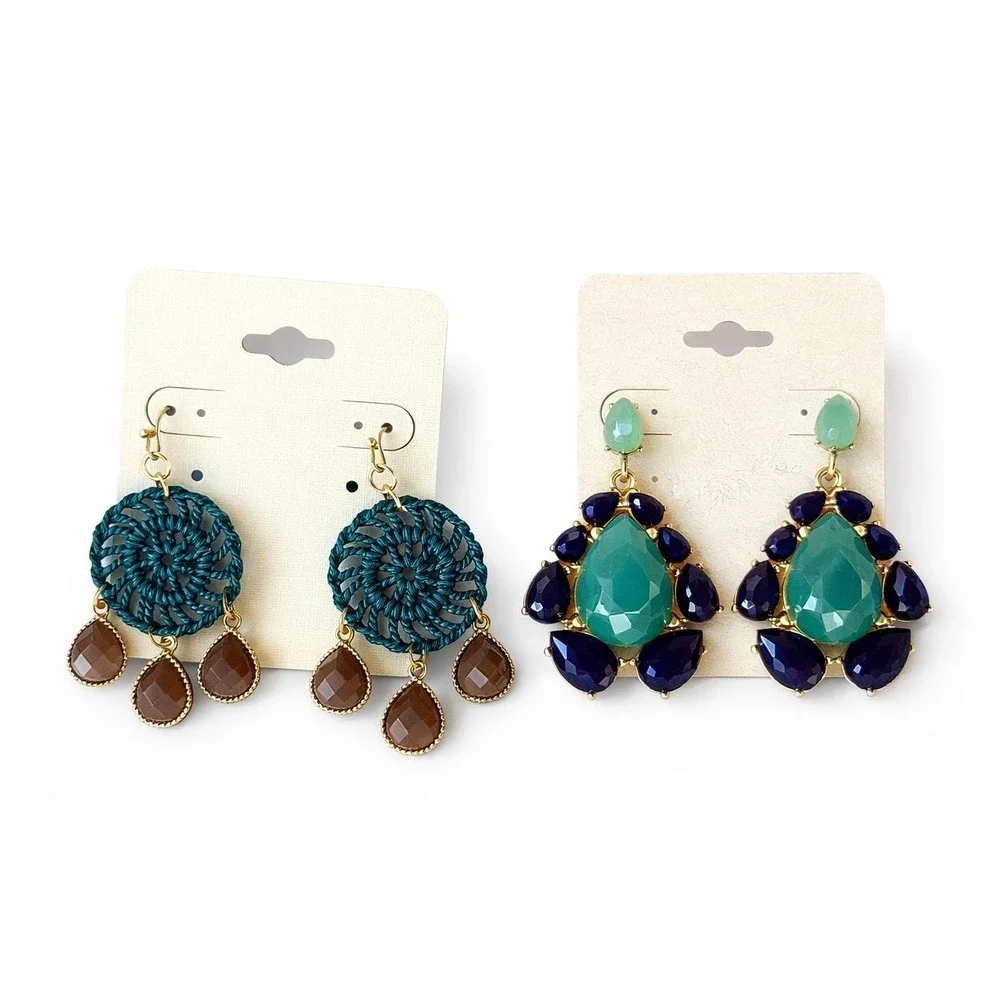 Lot of 4 Statement Drop/Dangle Earrings – Colorful Gem & Filigree (Gold Tone) - Picture 3 of 3